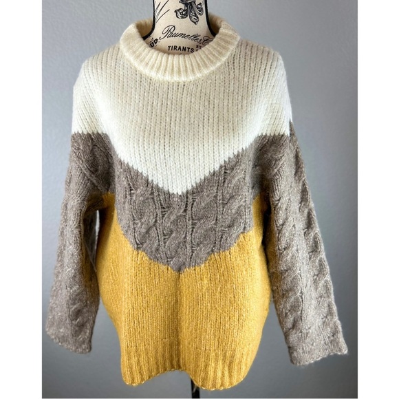ZARA Colorblock Chevron Knit Academia Crewneck Pullover Sweater Size Small - Picture 3 of 10